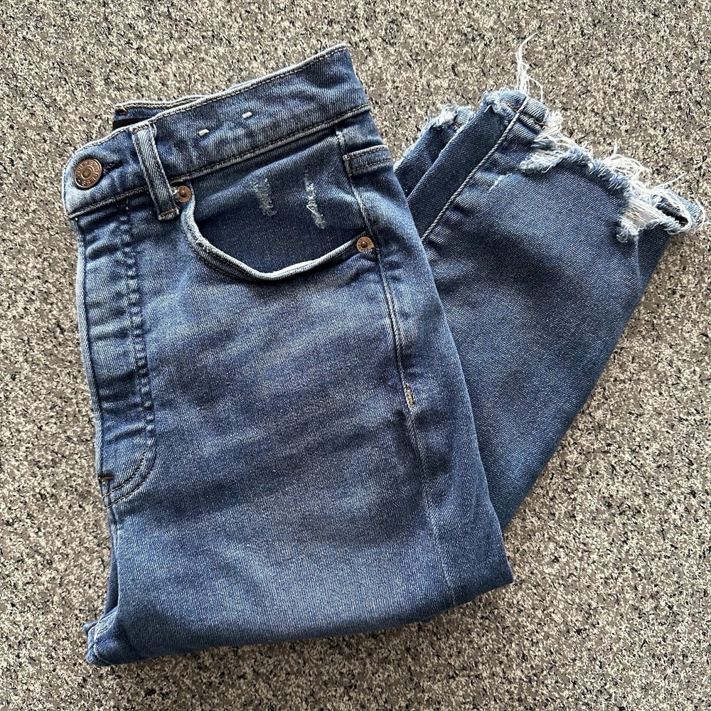 Express Jeans‎ Womens 4 Long 25x28 Super High Rise Slim Ankle Raw Hem Stretch